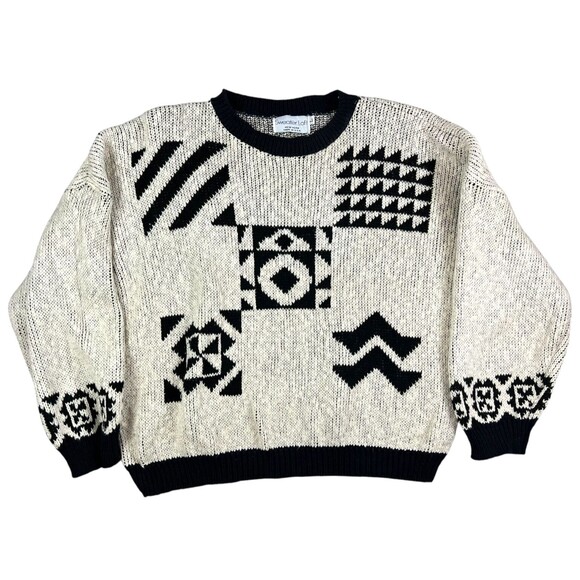 Vintage 90s Sweater Loft Crew Neck Geometric Sweater  Size L  Academic Grandpa - Picture 1 of 4